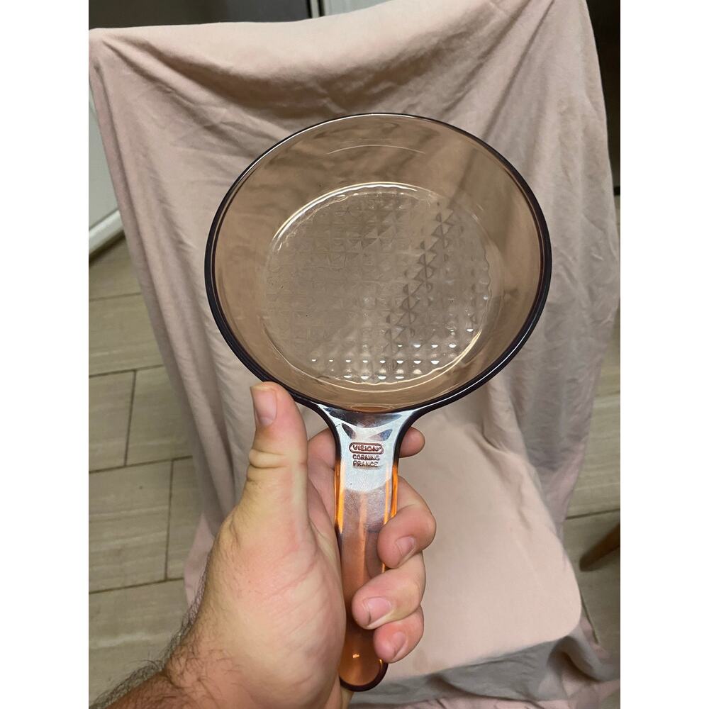 VTG Corning Ware Vision Frying Pan Amber Color 7” Skillet Waffle Bottom
